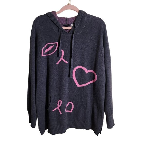 Torrid Breast Cancer Awareness Jaquard Raglan Hoodie Sweater Size 1X - Picture 2 of 14